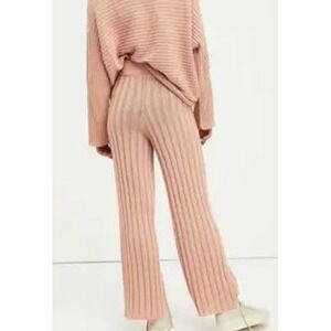 Free People Women Pants Large Pink Keep It Real Flare‎ Ribbed Knit Loungewear